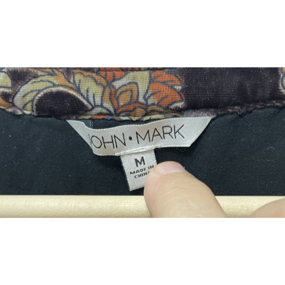 John Mark Boho Velvet Top Womens M Crushed Burnout Shirt Embroidered Dark Grunge - Picture 11 of 16